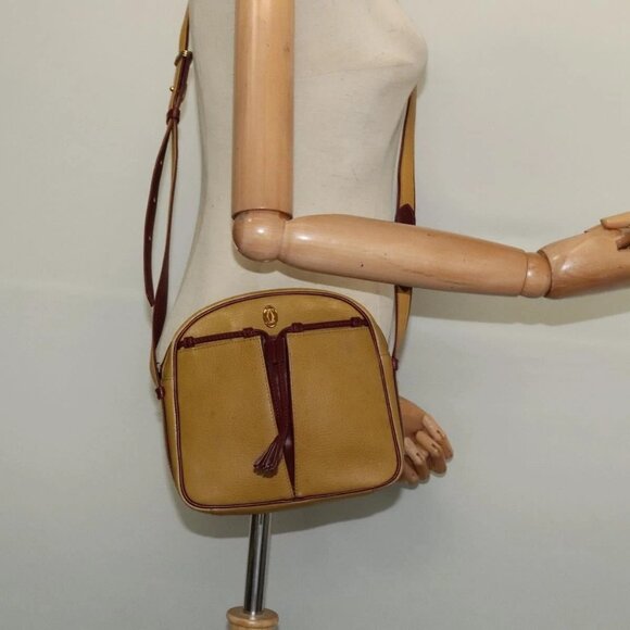 CARTIER Must Line Shoulder Bag Leather Beige Gold Auth - Picture 1 of 15